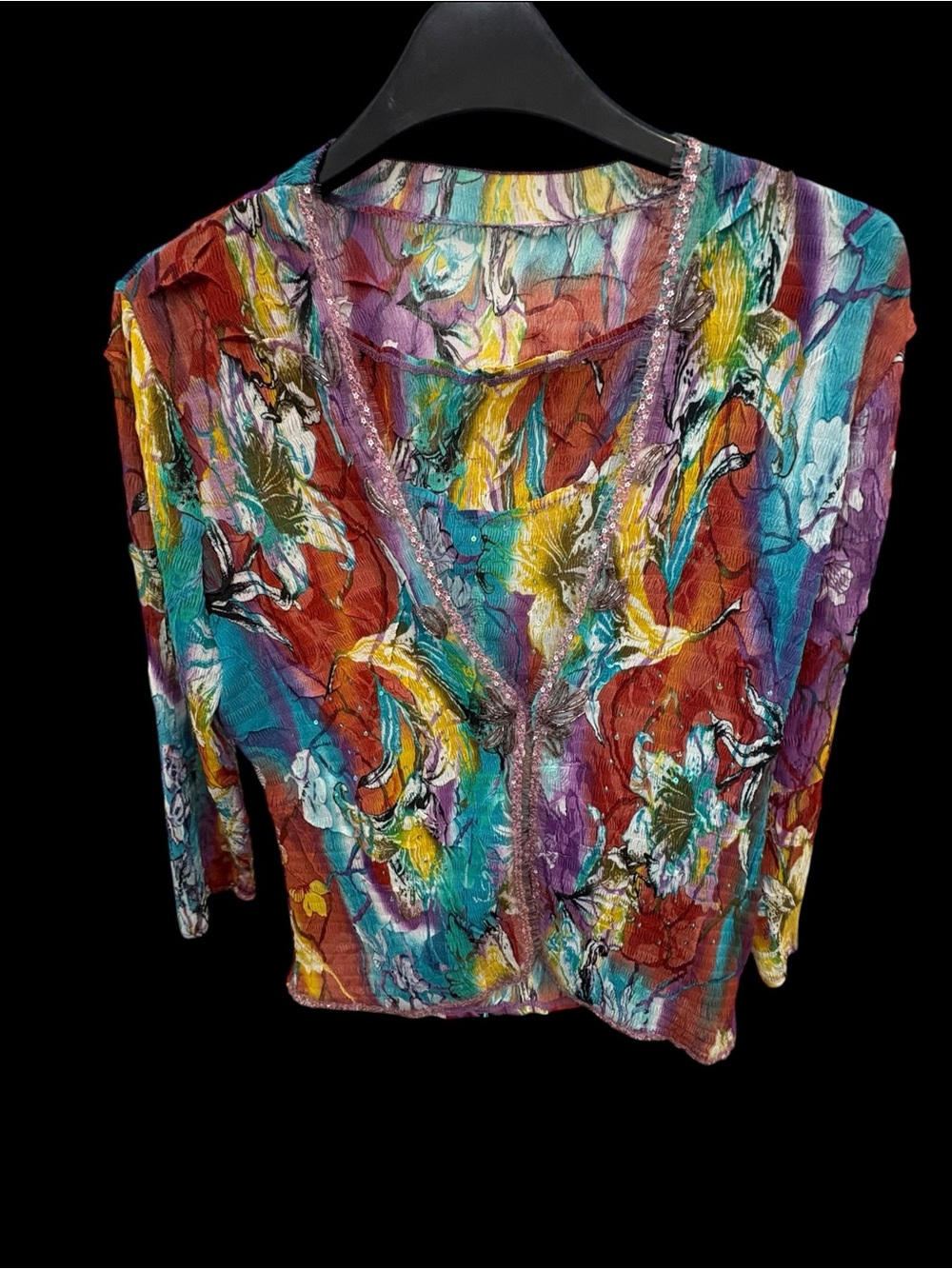 Alberto Makali Floral Crinkle Sequin Embellished Blouse Y2K Size Small (No Tags)